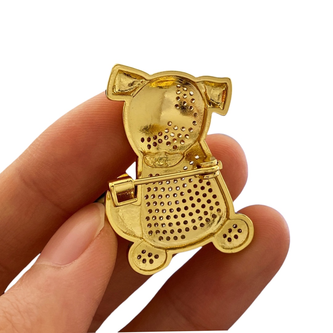 VCB012 Full crystal Lucky Animals Hedgehog/dog/cat/lion/Owl/rabbit brooch pin 18 gold - ccjewelryacc