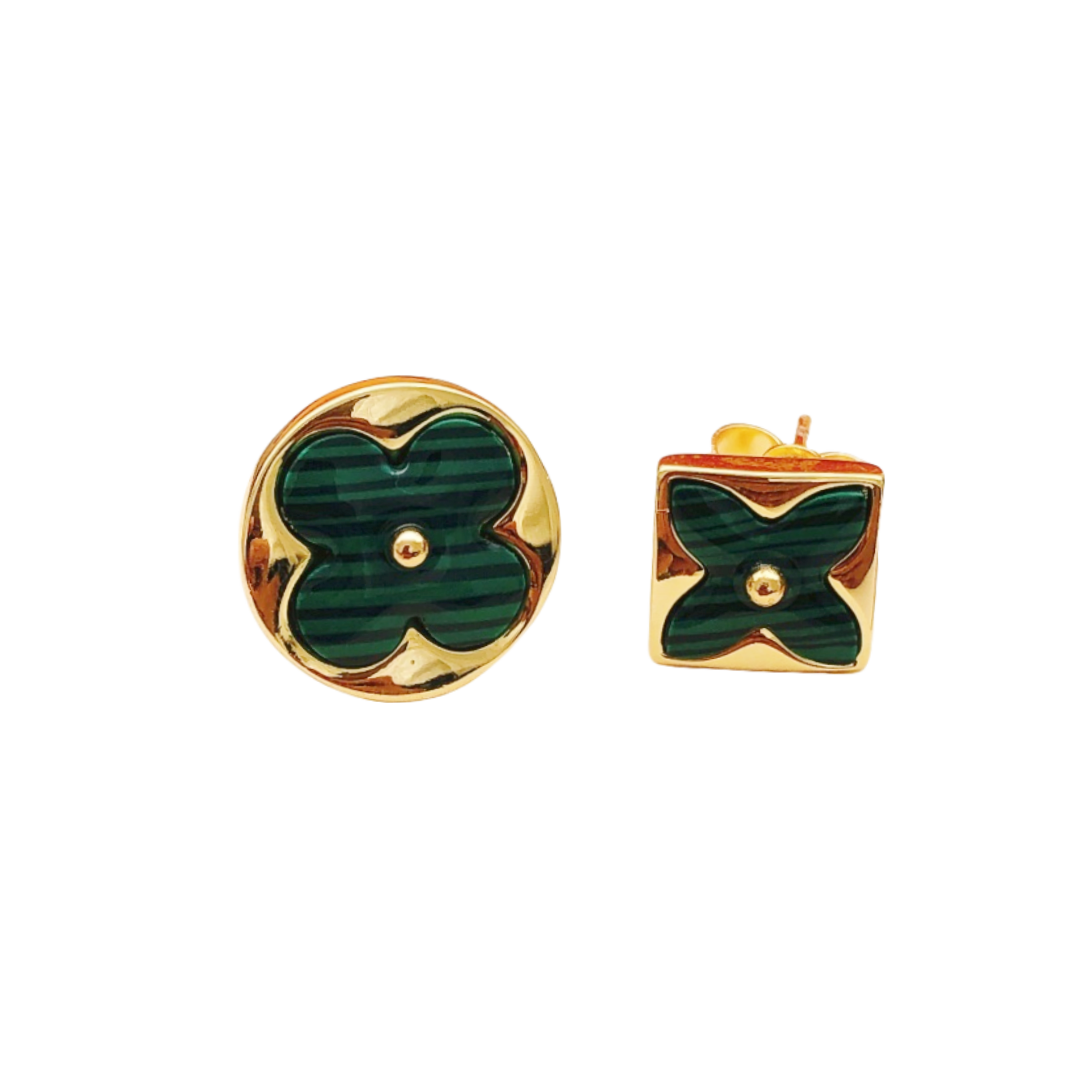 LVE121 Vuitton Green Mother of Pearl Color Blossom Star & Sun Stud Earrings - ccjewelryacc