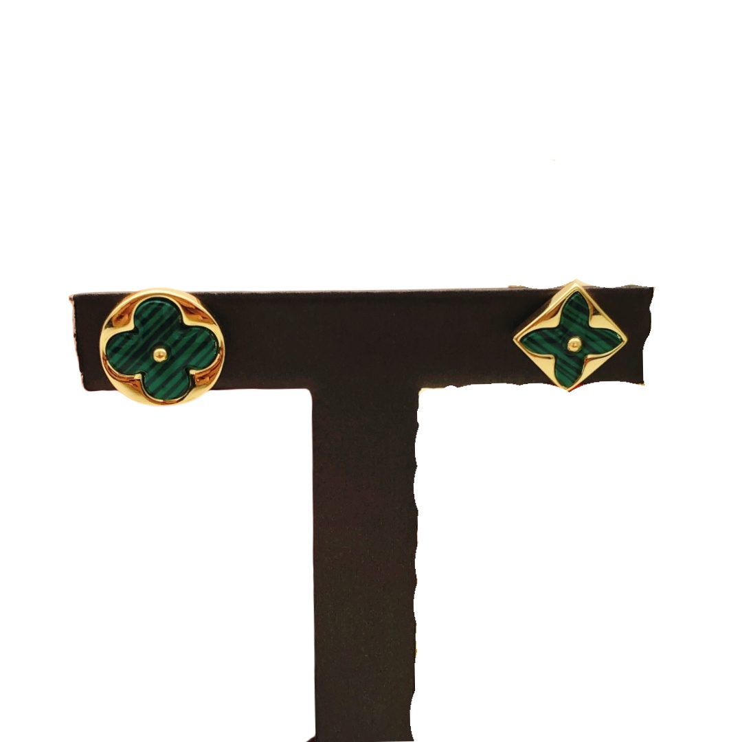 LVE121 Vuitton Green Mother of Pearl Color Blossom Star & Sun Stud Earrings - ccjewelryacc