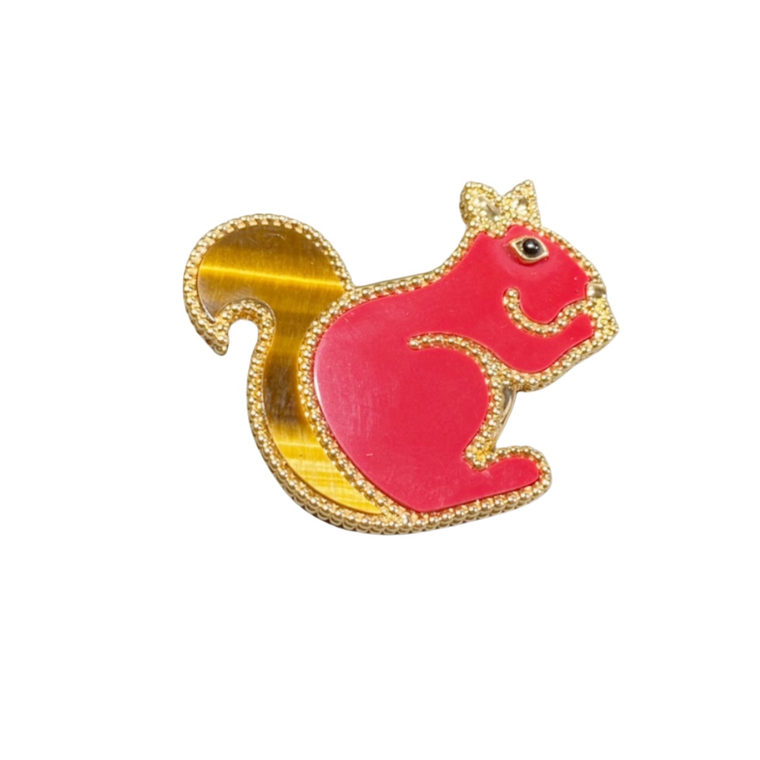 VCB008 Lucky Animals squirrel brooch pin 18k gold - ccjewelryacc