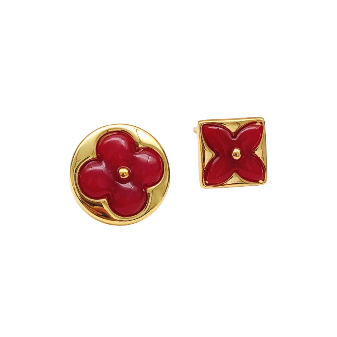 LVE019 Vuitton Red Blossom Star & Sun Stud Earrings - ccjewelryacc