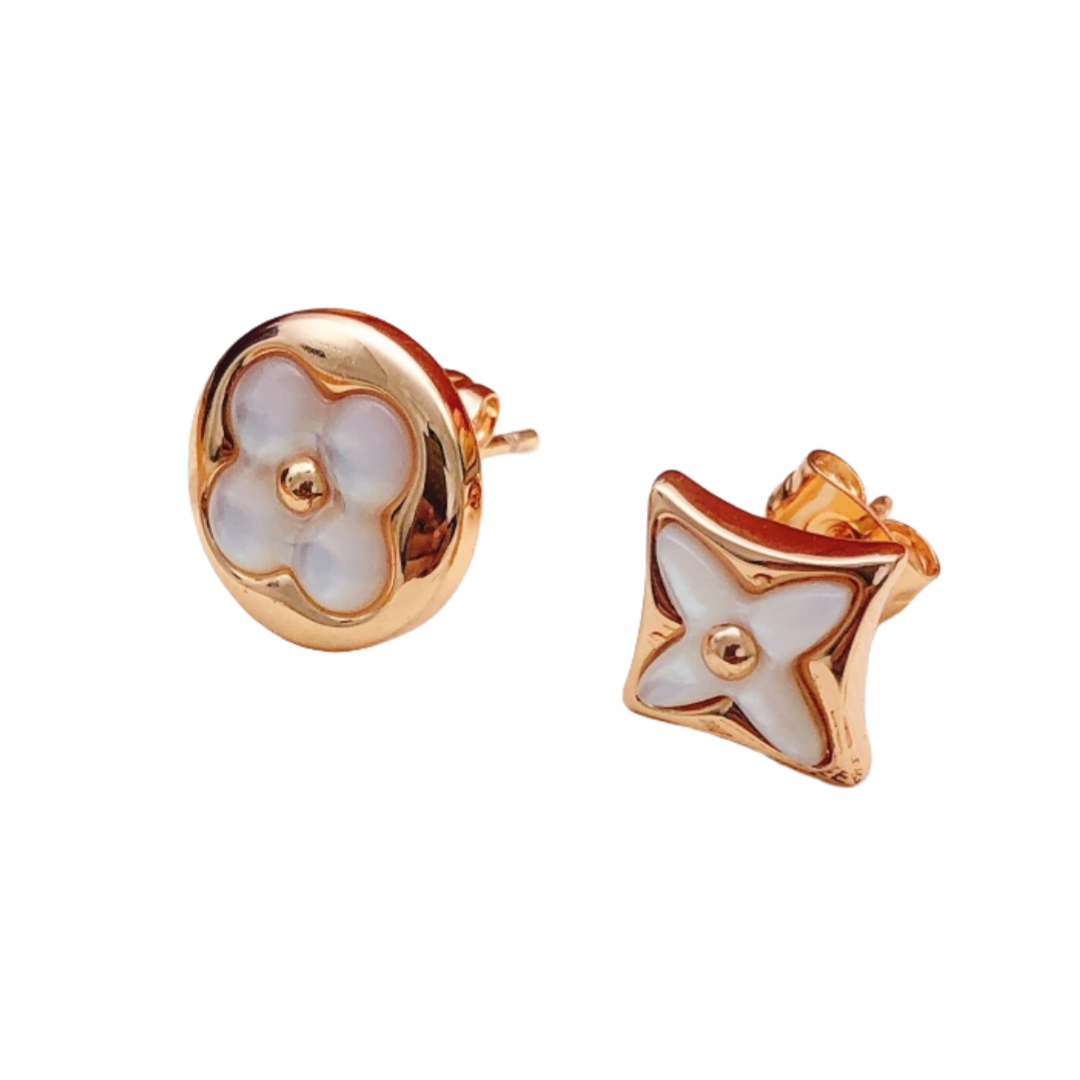 LVE124 Vuitton Mother of Pearl Color Blossom Star & Sun Stud Earrings - ccjewelryacc