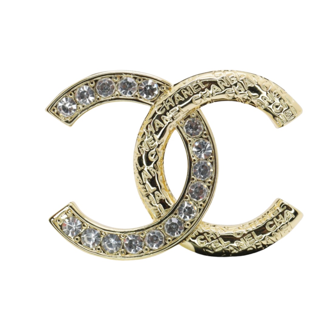 BCB293 Metal embossment and crystal cc brooch pin - ccjewelryacc