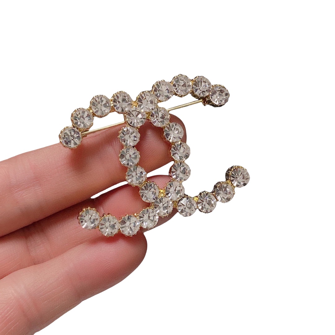 BCB502 Metal crystal double C brooch - ccjewelryacc