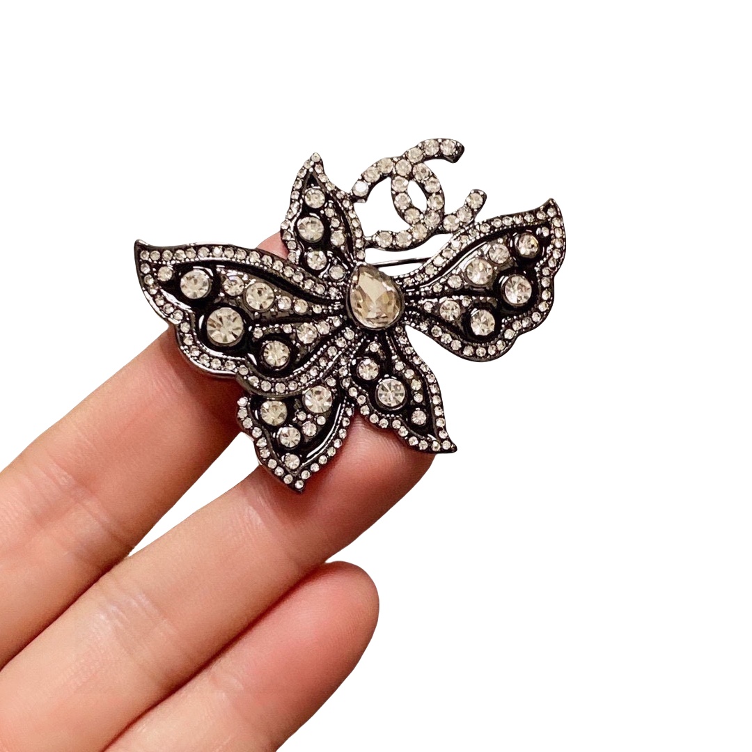 BCB506 Vintage Black Metal crystal butterfly brooch pin - ccfashionjewelry
