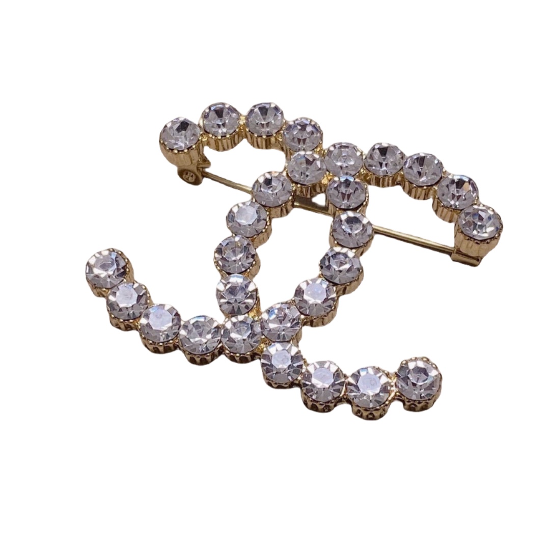 BCB502 Metal crystal double C brooch - ccjewelryacc