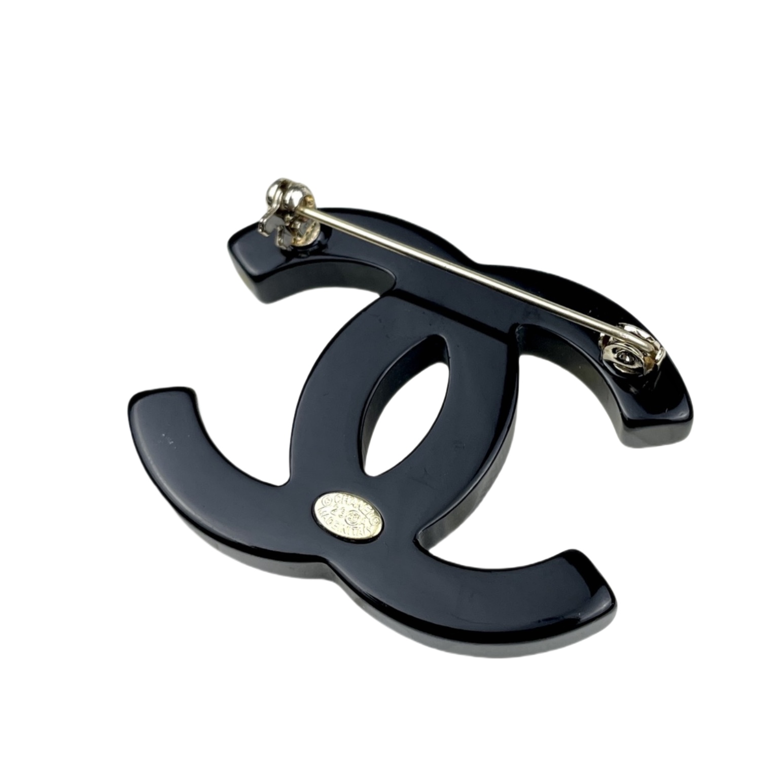 BCB346 24S Resin Black CC logo brooch pin with square rhinestone - ccjewelryacc