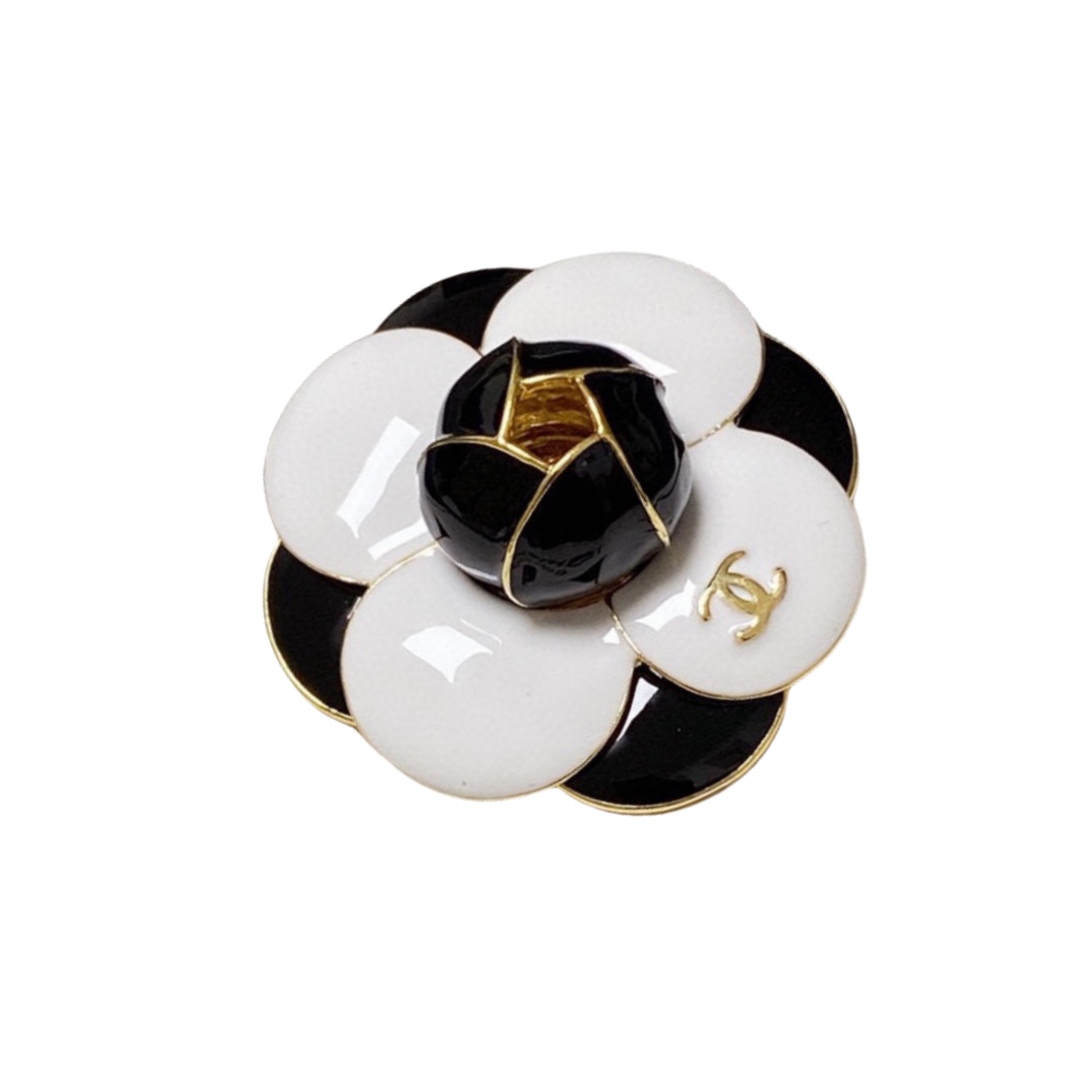 BCB509 Metal Black and white camellia flower brooch pin - ccfashionjewelry