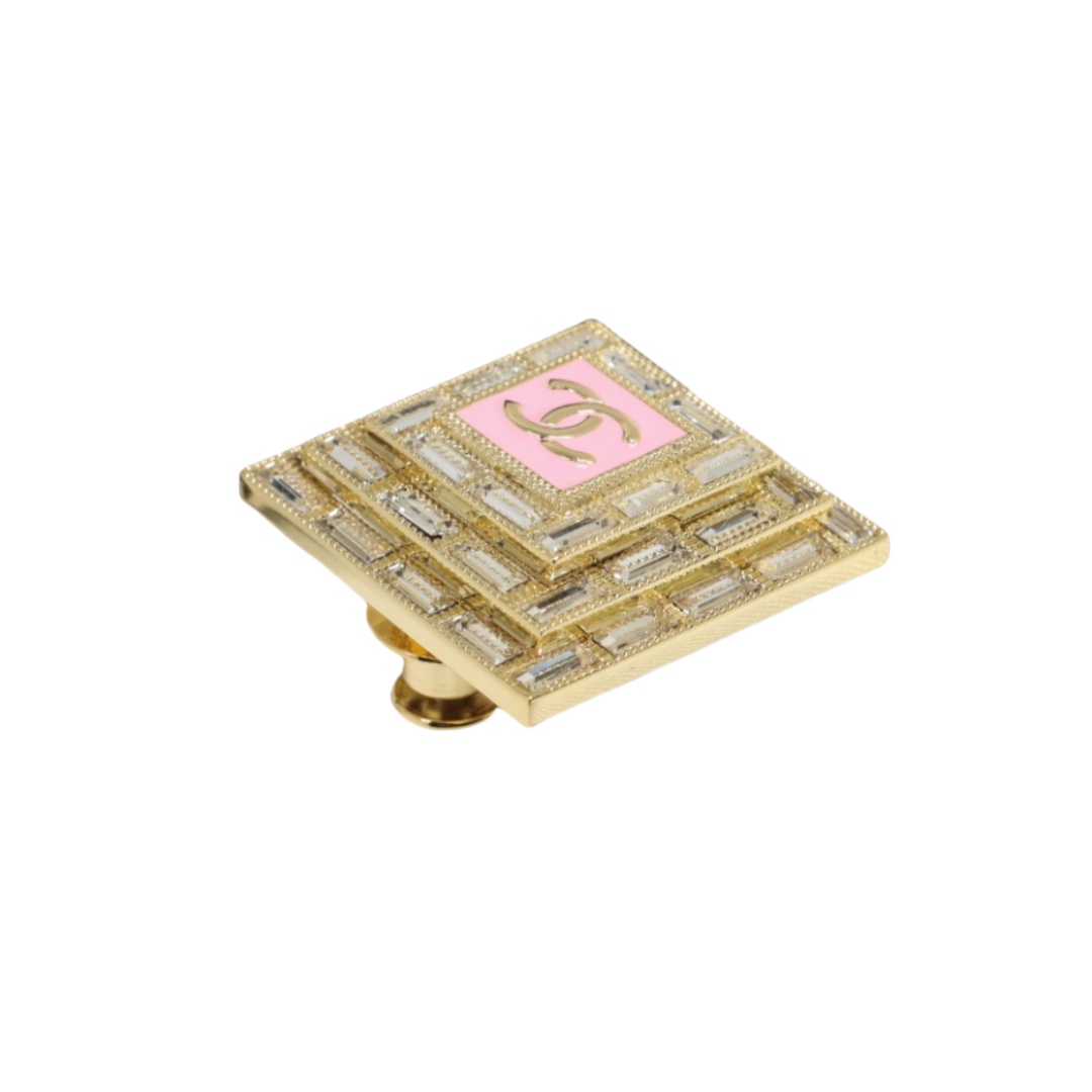 BCB358 Multideck Square crystal Pink enamel brooch pin - ccjewelryacc