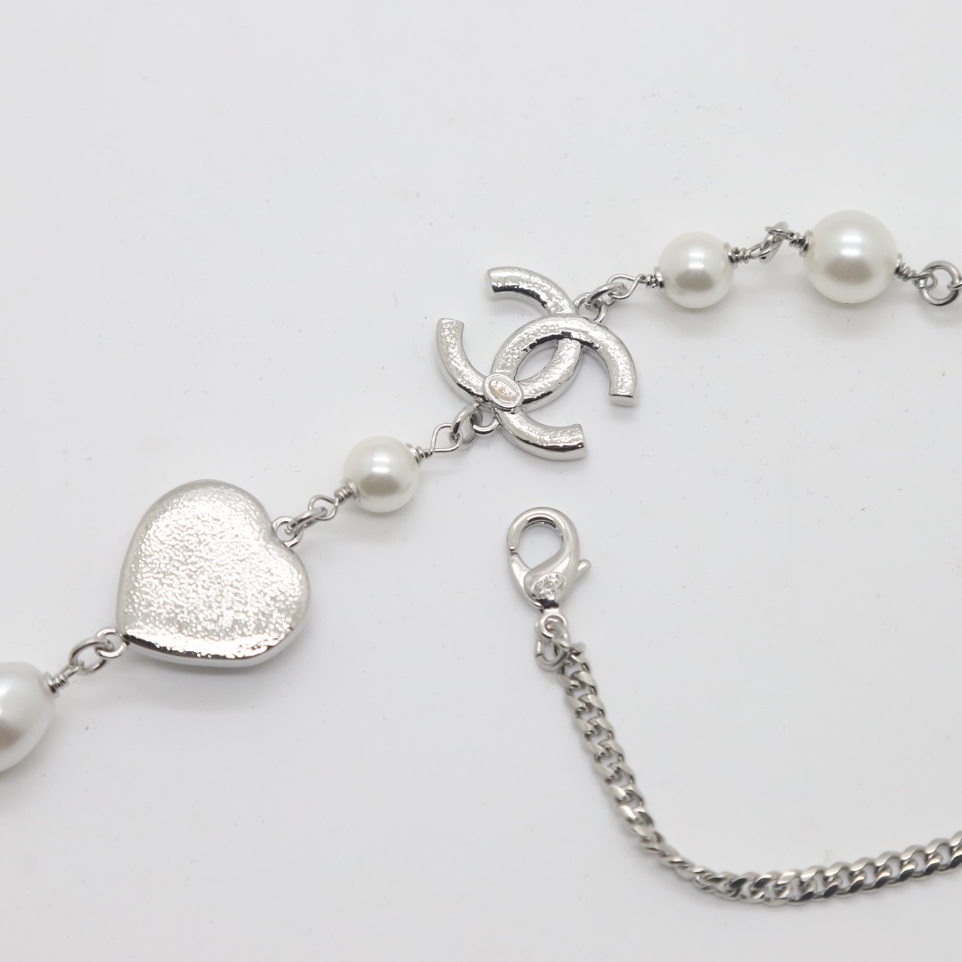 CCL241 23B Heart CC Long Chain Necklace sweater chain - ccjewelryacc