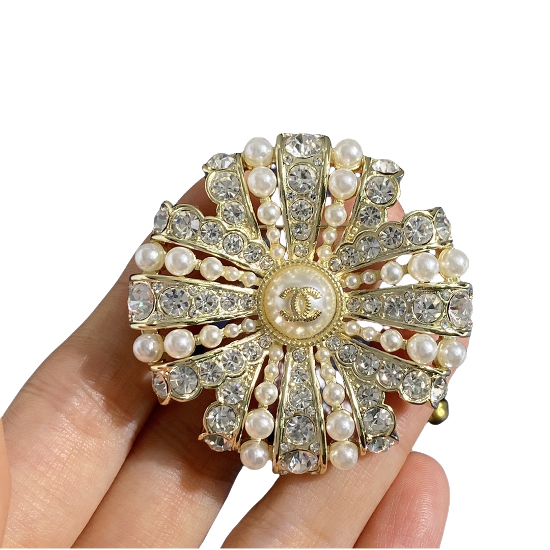 BCB182 Pearl crystal cross round bowknot clover flower brooch pin - ccfashionjewelry