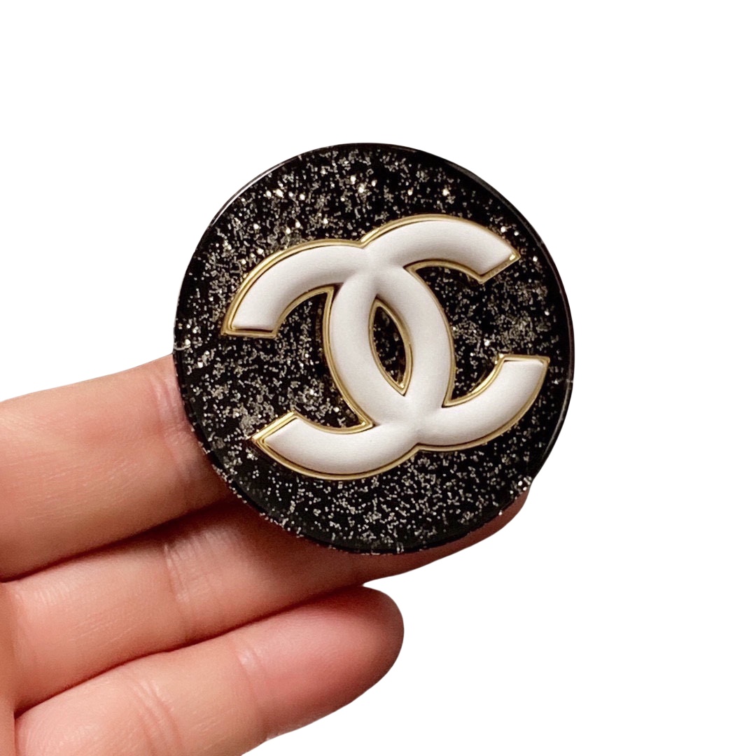 BCB171 Round Black CC brooch pin - ccjewelryacc