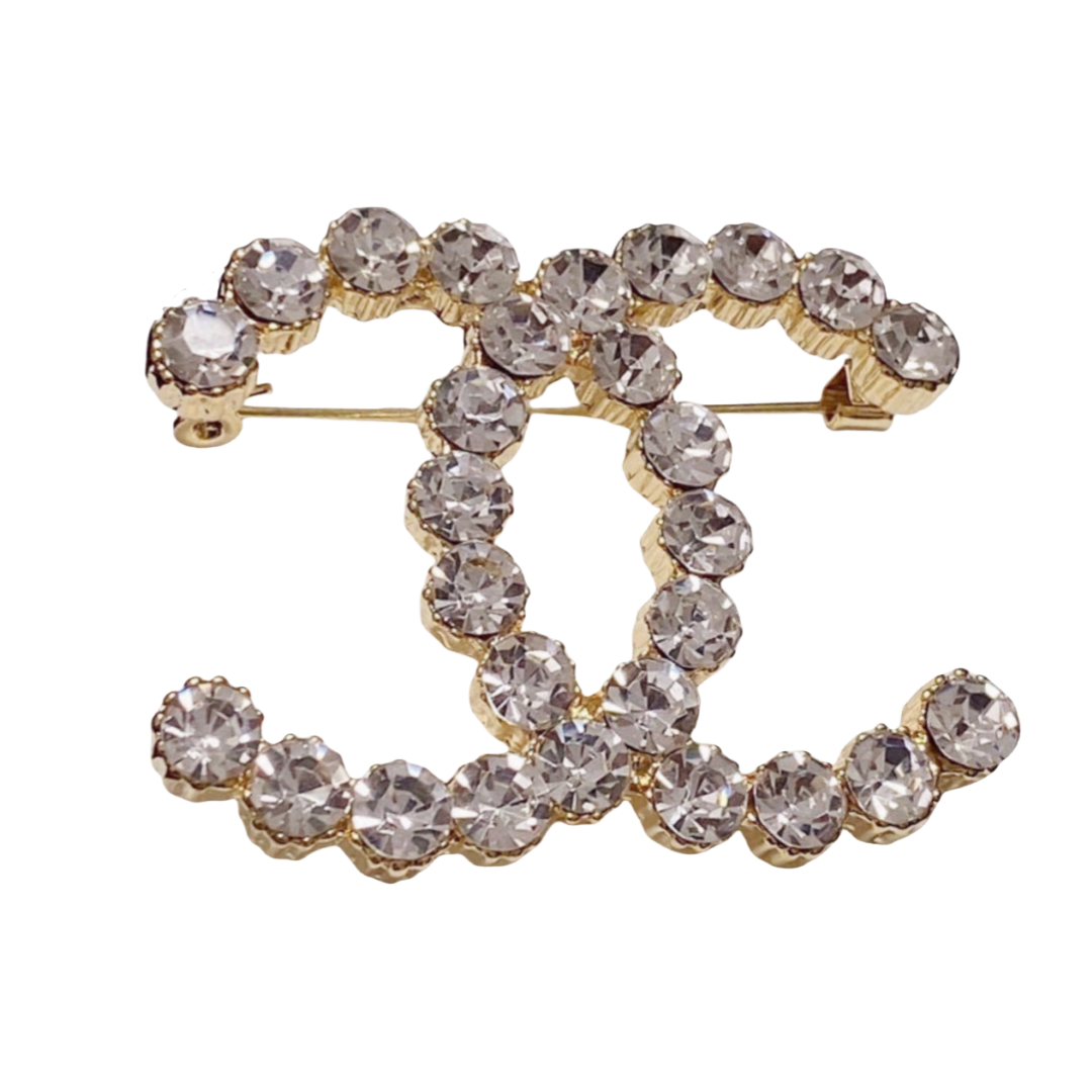 BCB502 Metal crystal double C brooch - ccjewelryacc