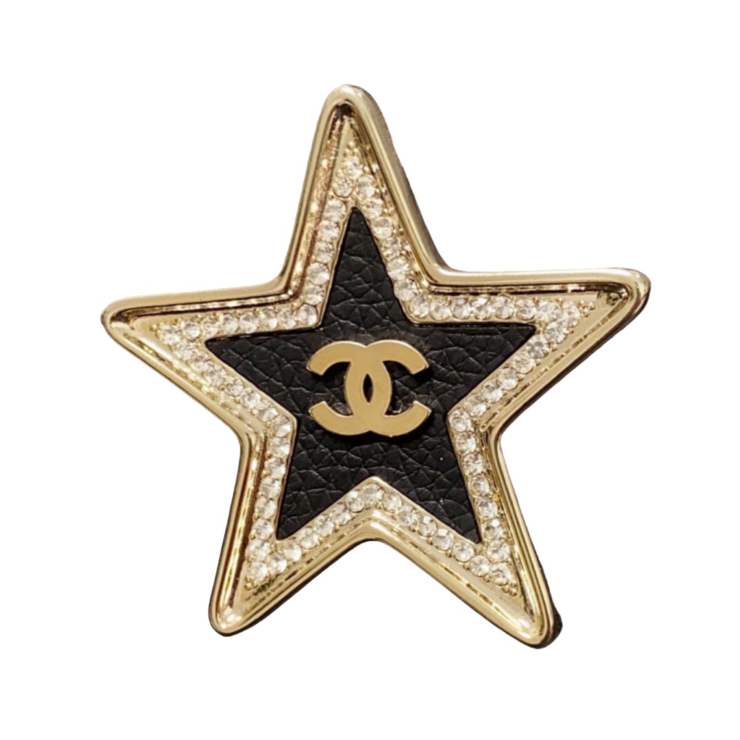BCB393 Metal leather crystal Pentagram Star with CC logo brooch pin - ccfashionjewelry