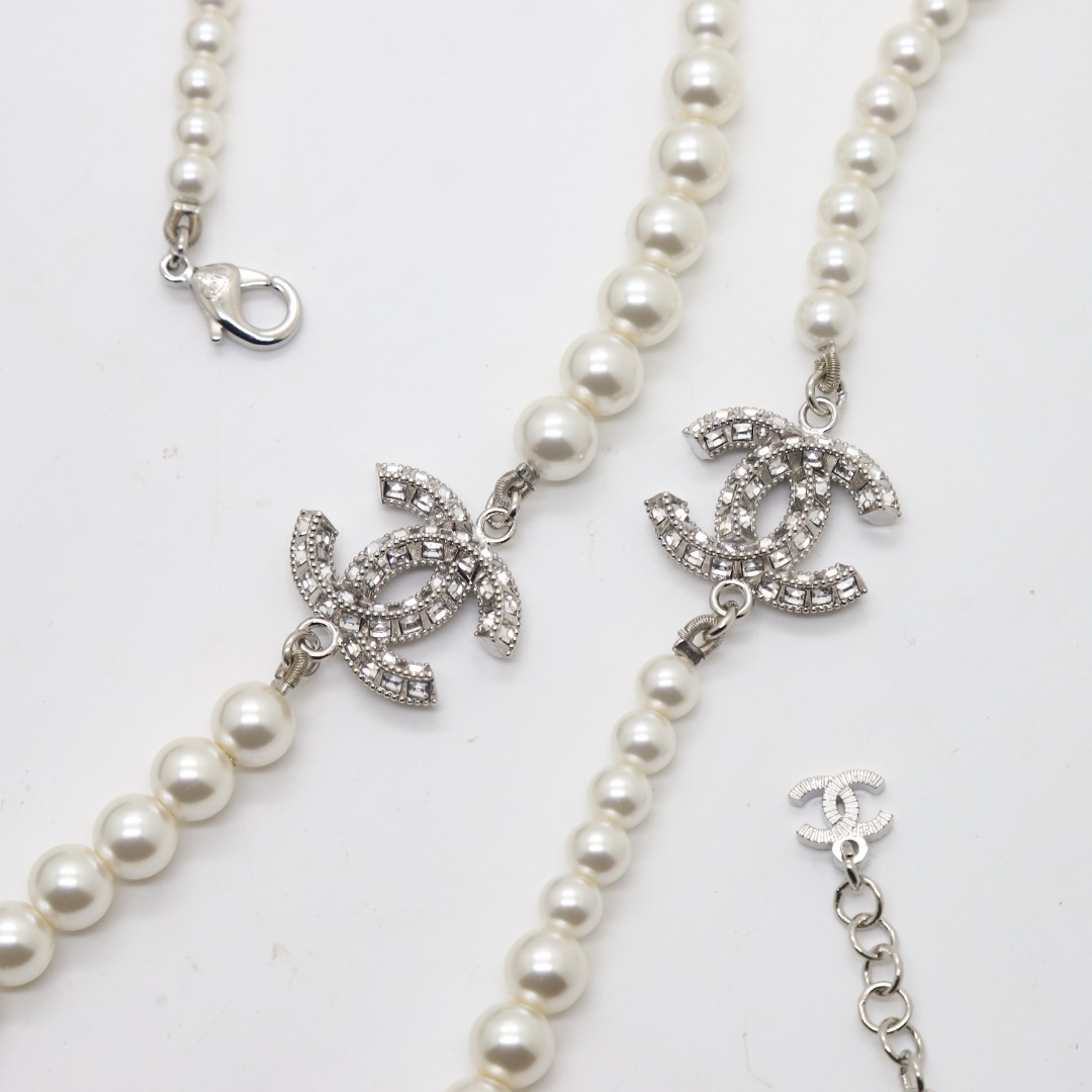 CCL138 CC logo long pearl chain sweater Necklace - ccjewelryacc