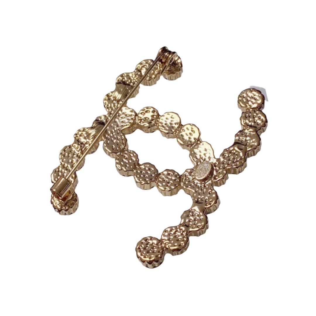 BCB502 Metal crystal double C brooch - ccjewelryacc