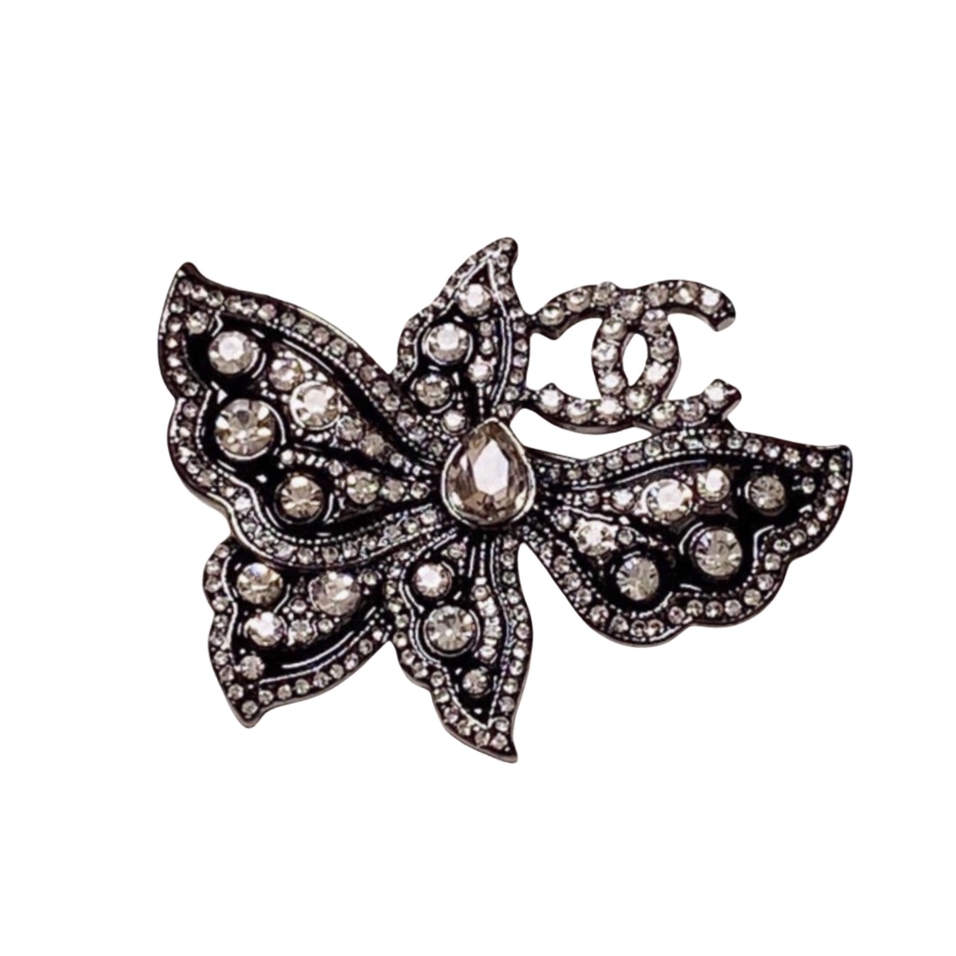 BCB506 Vintage Black Metal crystal butterfly brooch pin - ccfashionjewelry