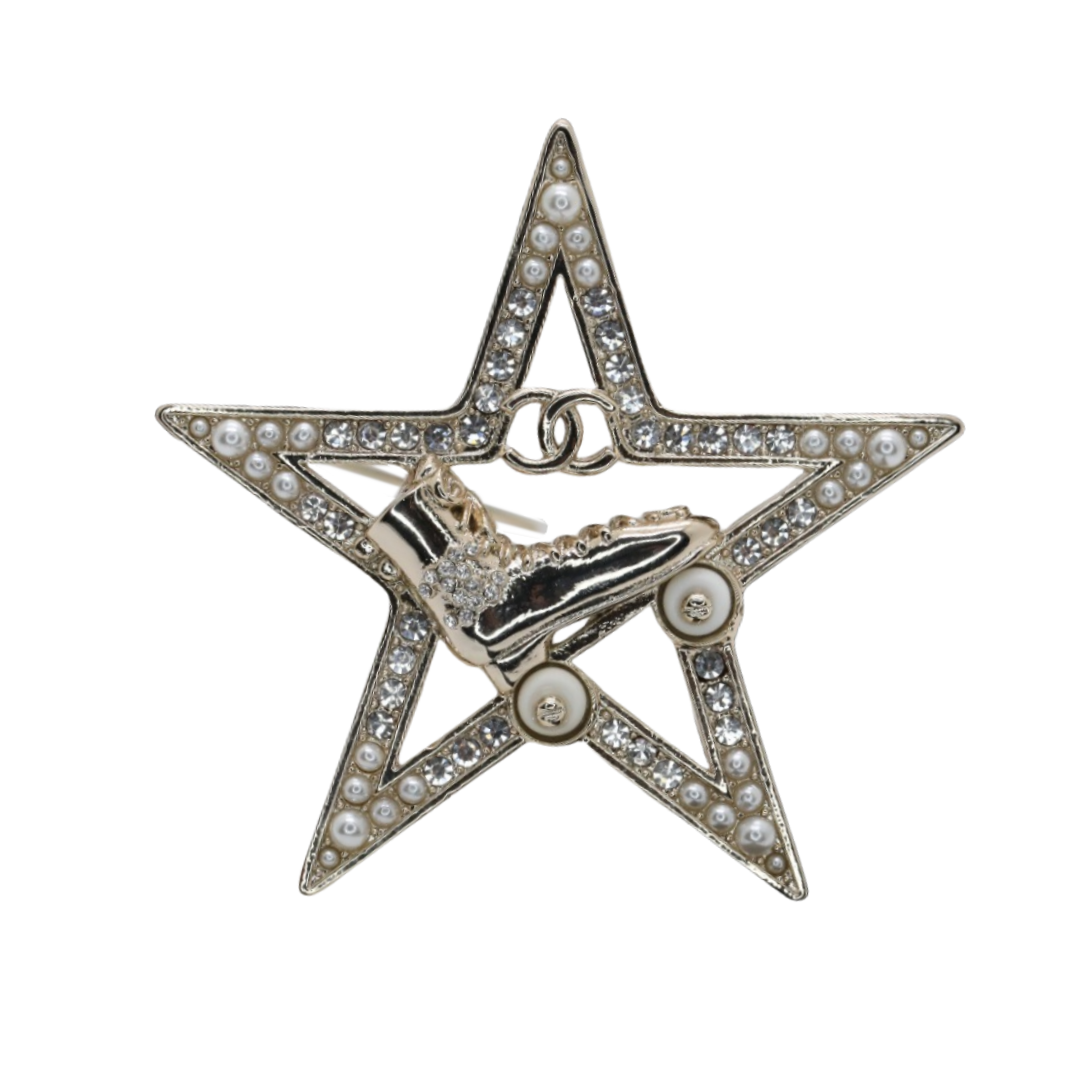 BCB292 Hollow star roller skates pearl rhinestone brooch pin - ccfashionjewelry