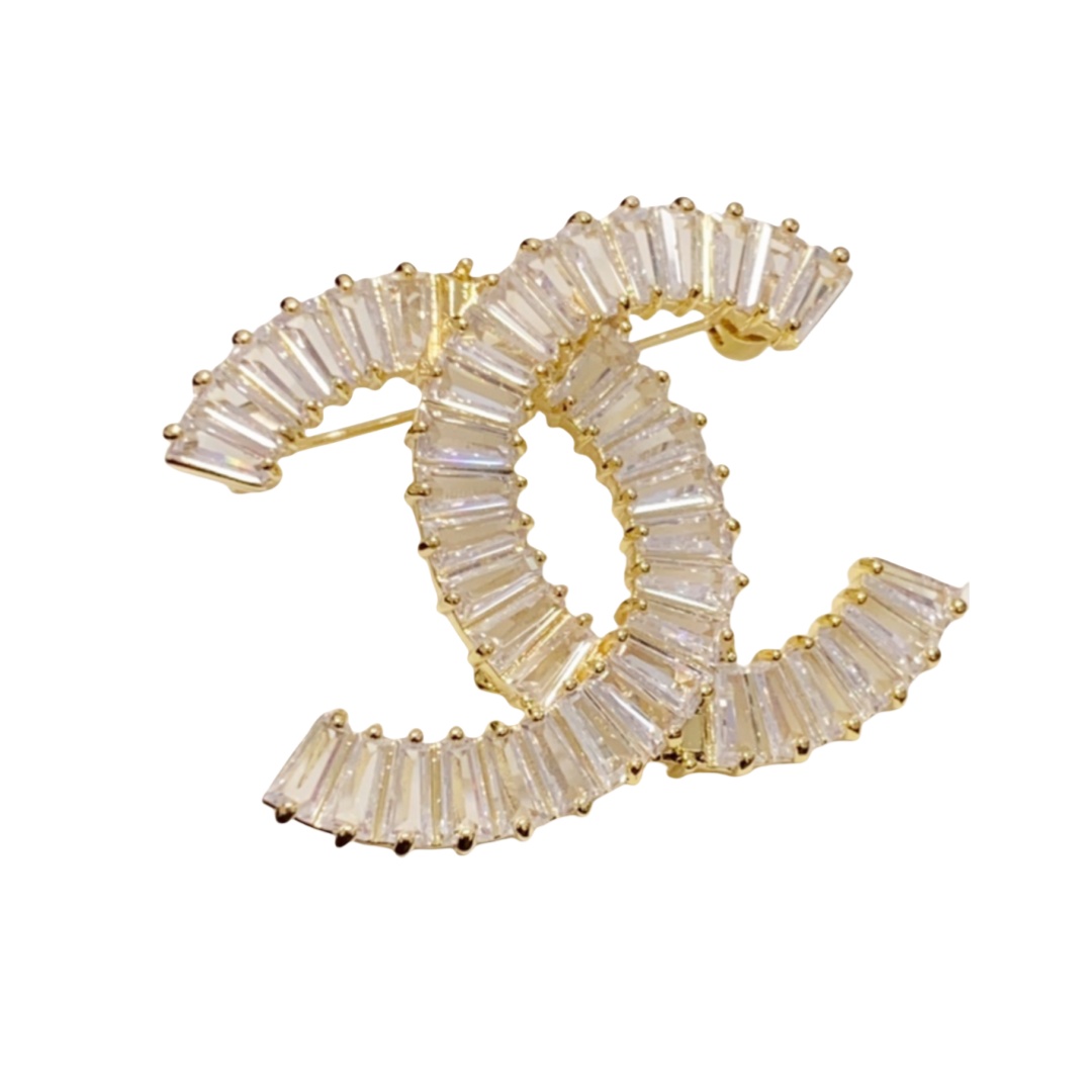 BCB504 Metal square crystal double C brooch - ccjewelryacc