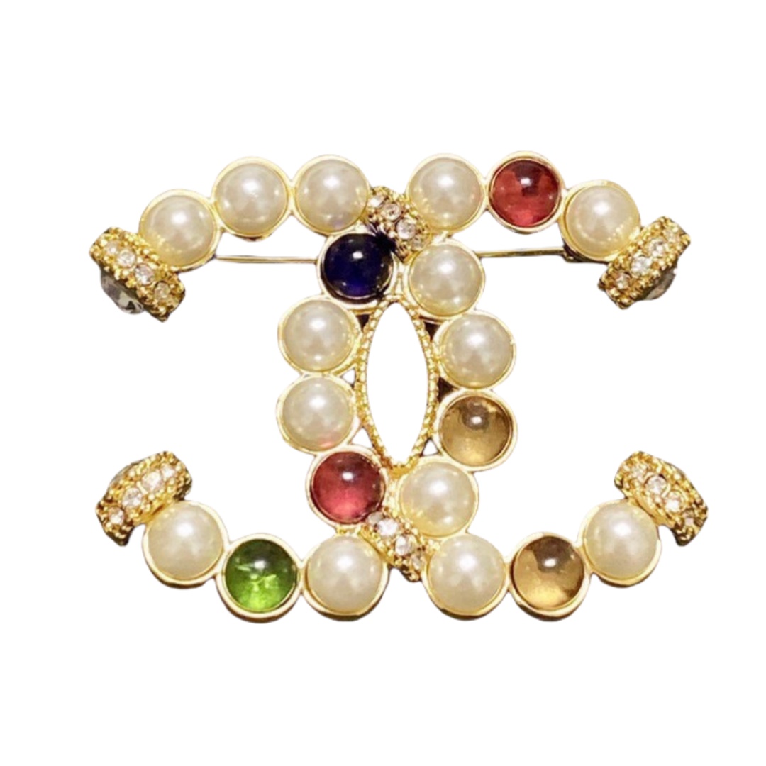 BCB500 Multicolor beads and pearls cc brooch pin - ccjewelryacc