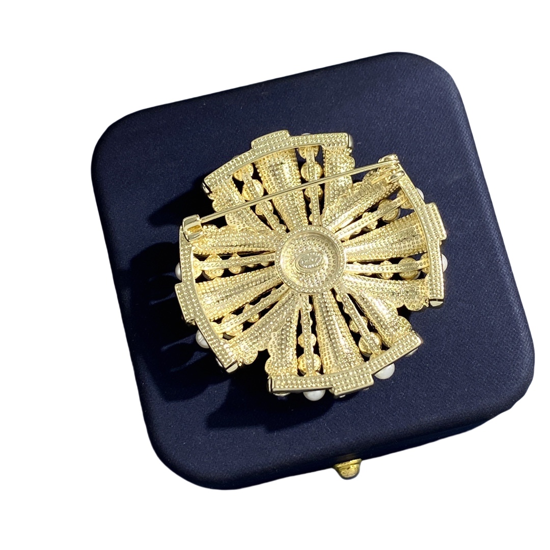 BCB182 Pearl crystal cross round bowknot clover flower brooch pin - ccjewelryacc