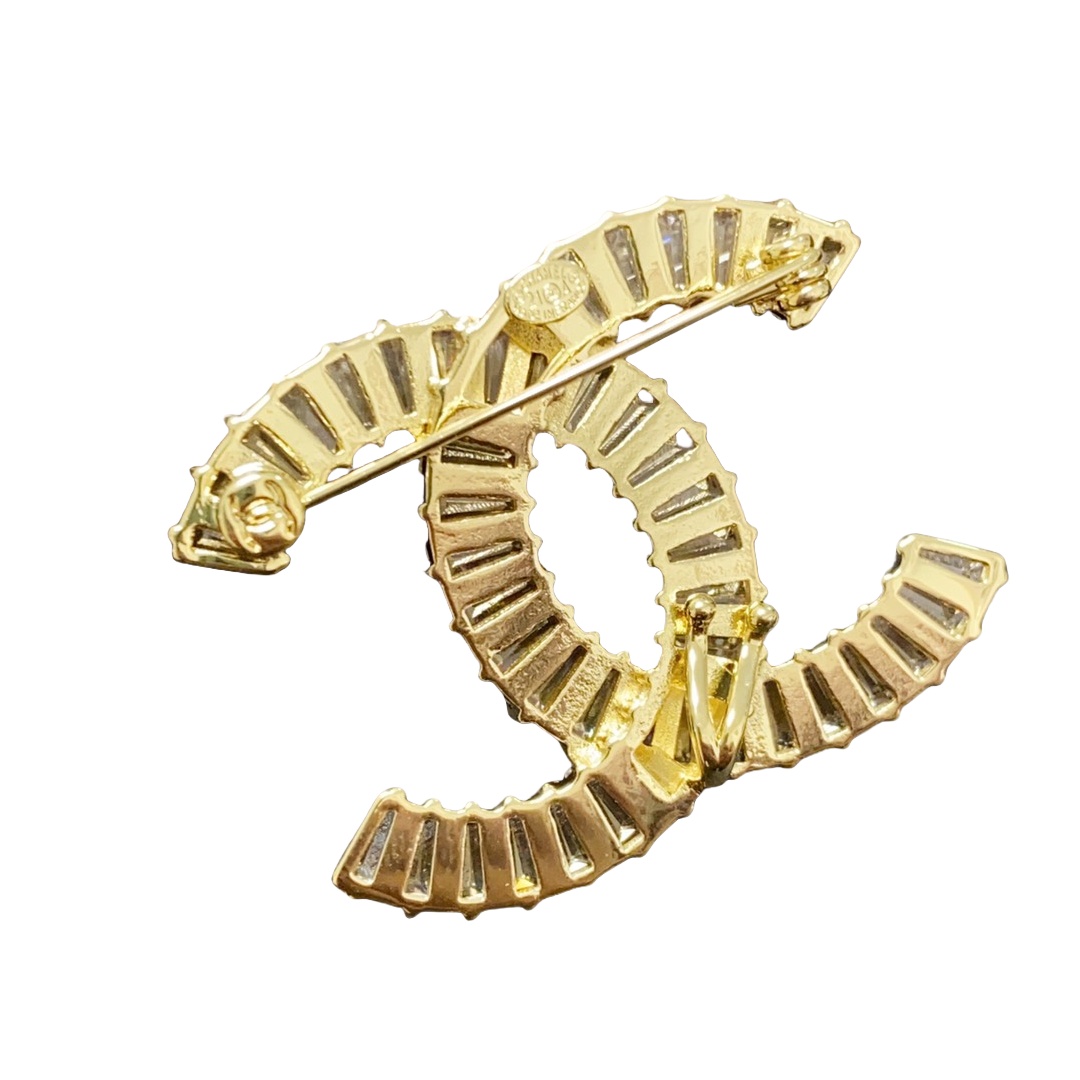 BCB504 Metal square crystal double C brooch - ccjewelryacc