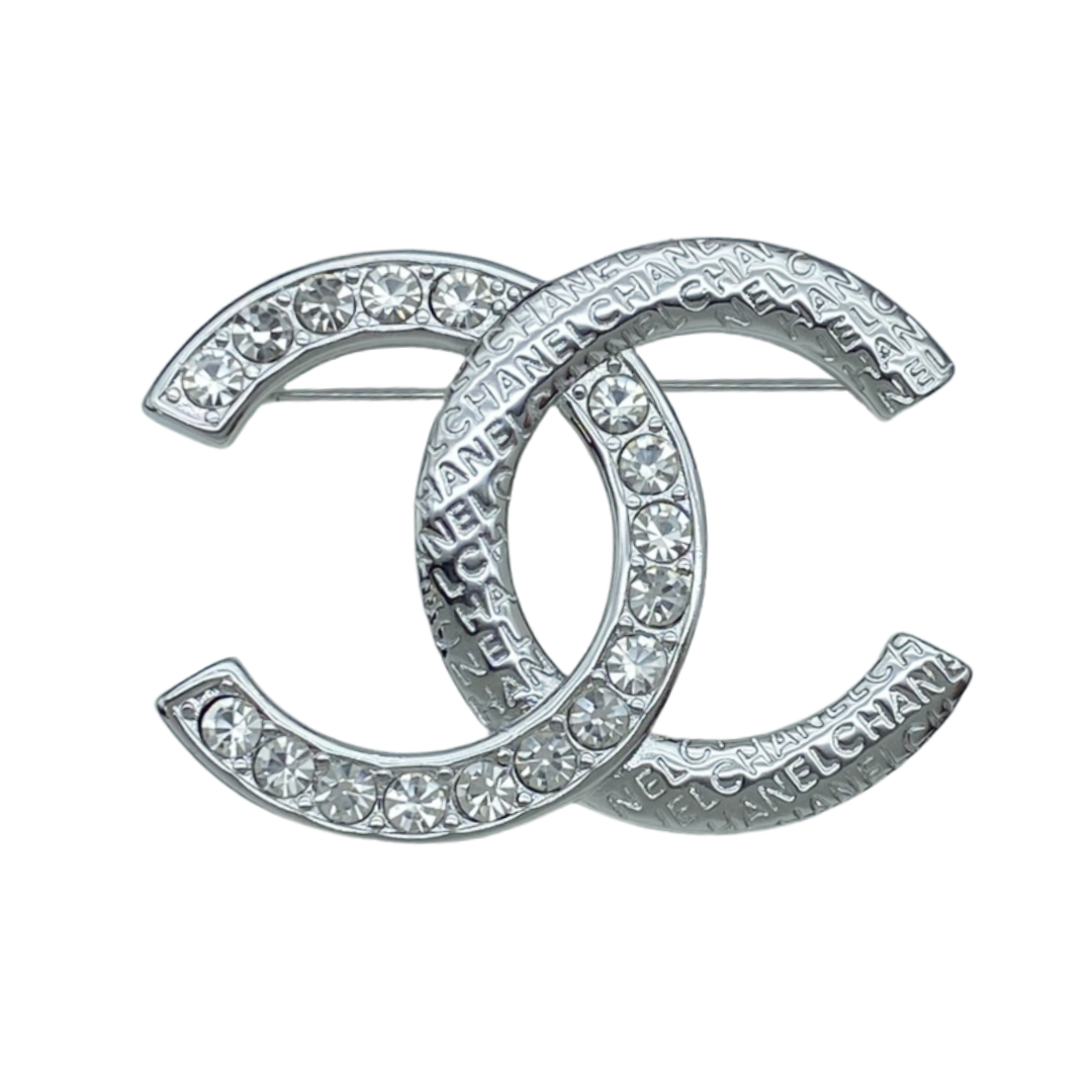 BCB293 Metal embossment and crystal cc brooch pin - ccjewelryacc