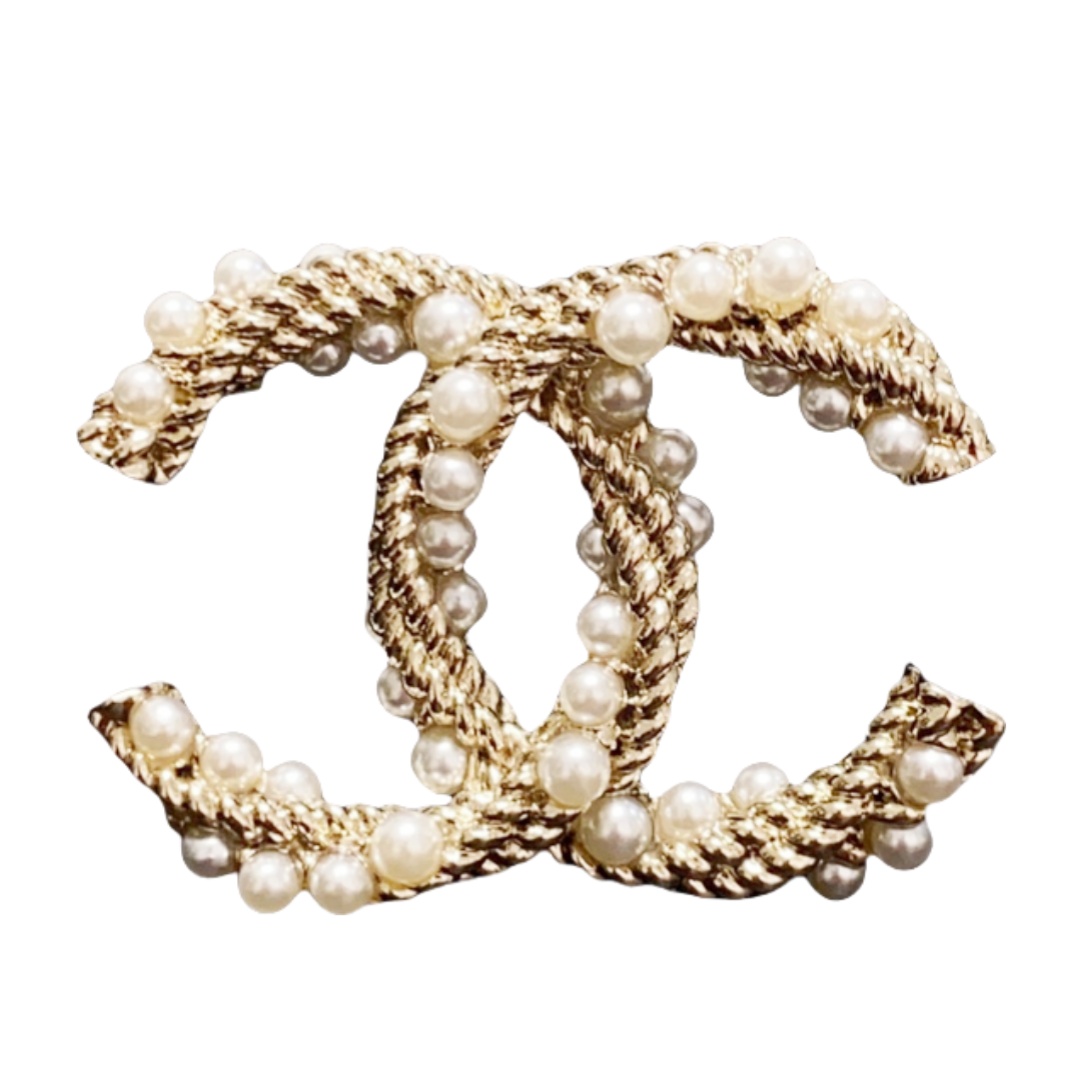 BCB503 Twisty Metal pearls double C brooch - ccjewelryacc