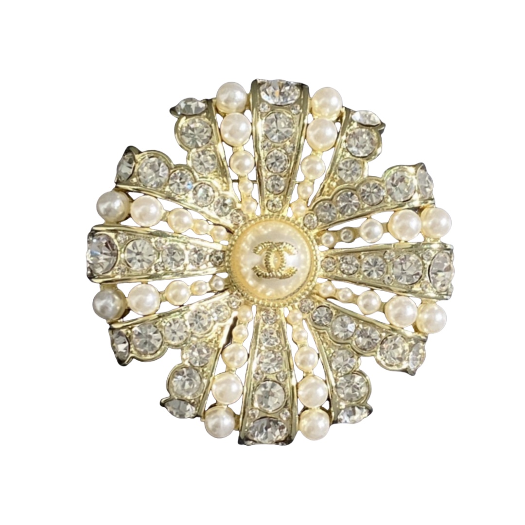 BCB182 Pearl crystal cross round bowknot clover flower brooch pin - ccfashionjewelry