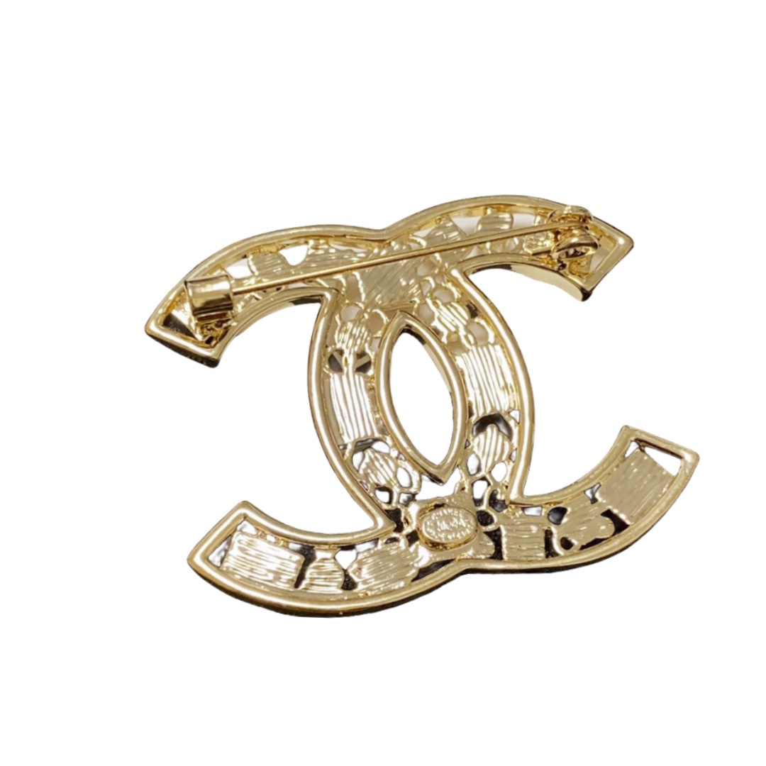 BCB505 Metal Hollow-out with crystal and red resin cc brooch pin - ccjewelryacc