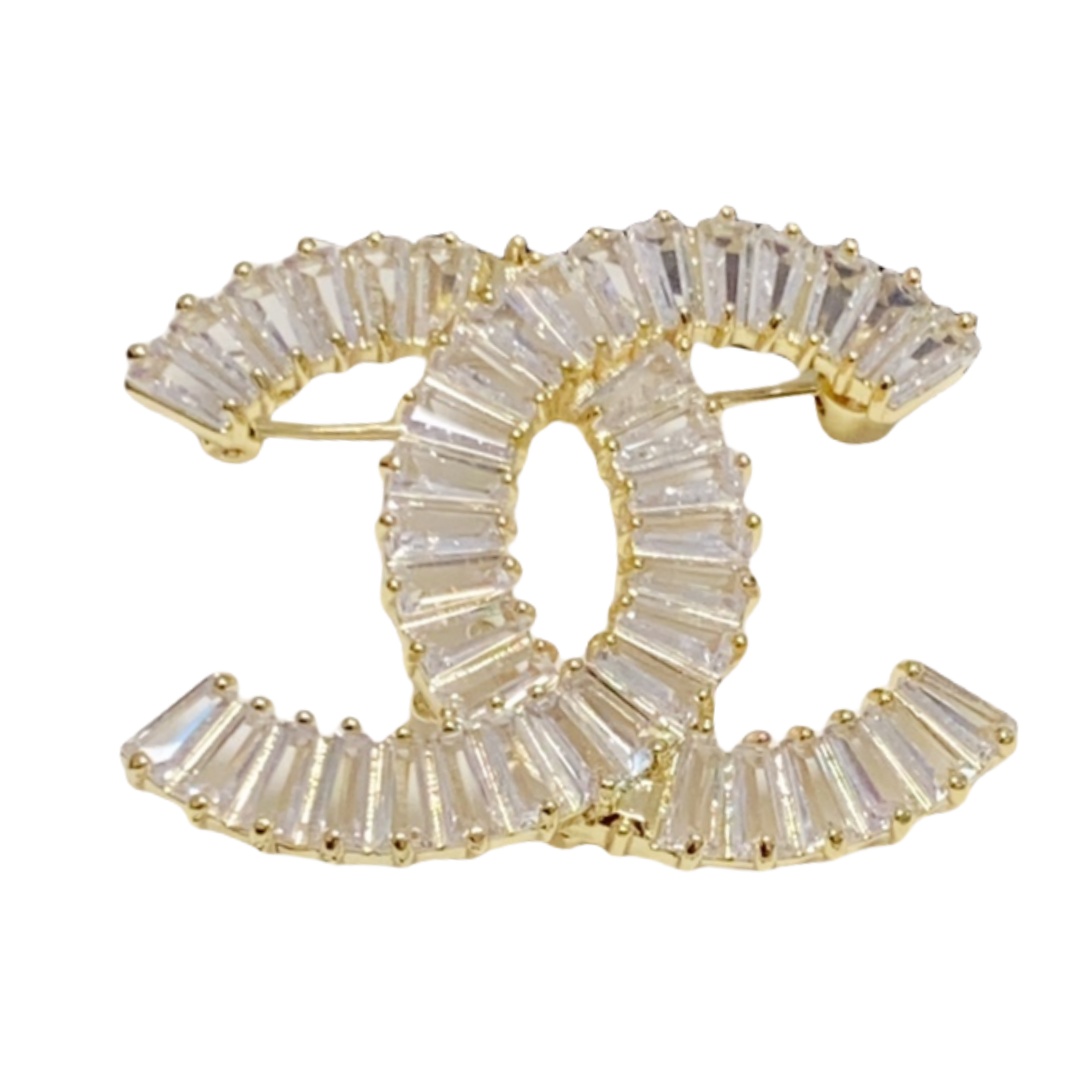 BCB504 Metal square crystal double C brooch - ccjewelryacc