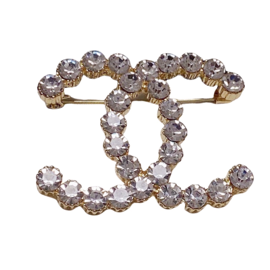 BCB502 Metal crystal double C brooch - ccjewelryacc