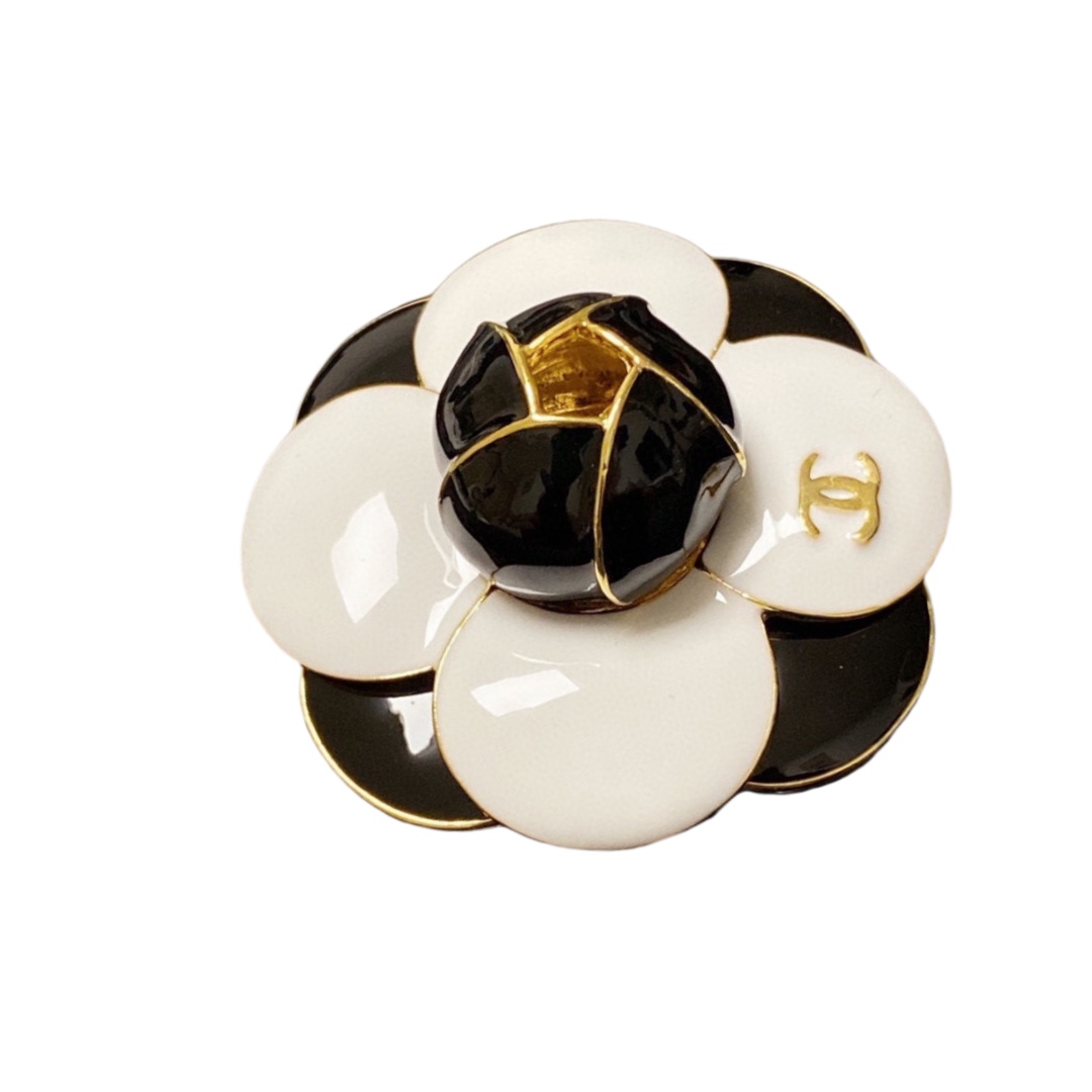 BCB509 Metal Black and white camellia flower brooch pin - ccfashionjewelry