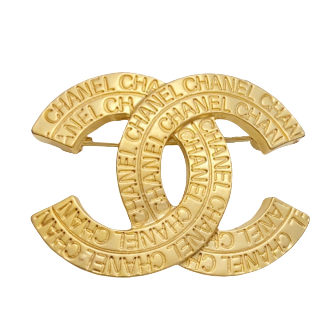 BCB128 Vintage Metal Gold embossment letter CC brooch - ccfashionjewelry