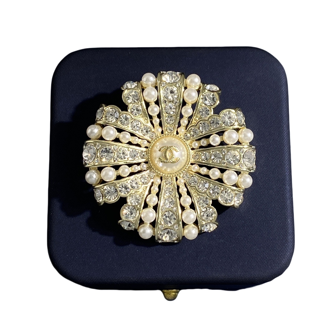 BCB182 Pearl crystal cross round bowknot clover flower brooch pin - ccjewelryacc