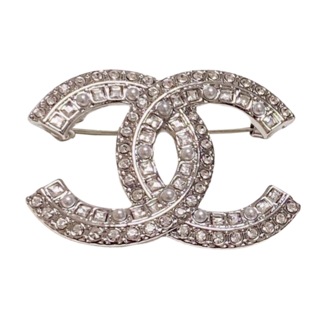 BCB527 Square shape black diamond and pearl cc brooch pin - ccfashionjewelry