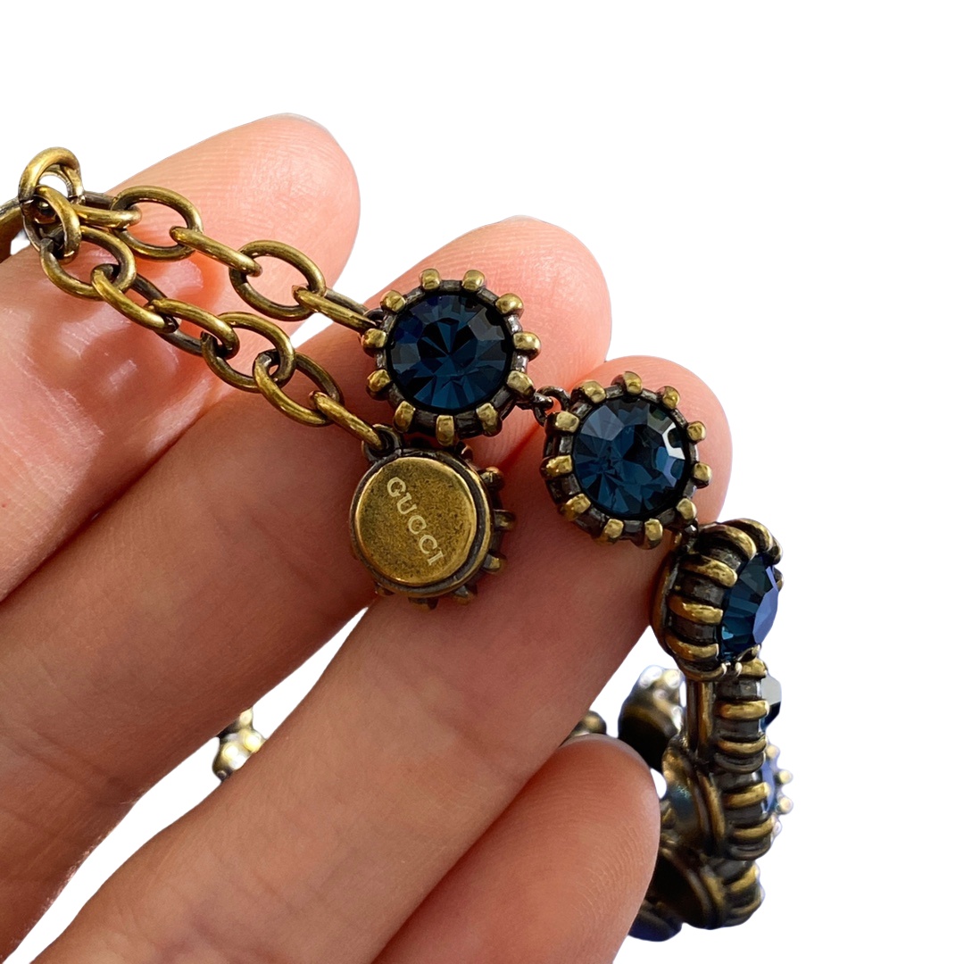 GGN059 GG Blue rhinestone diamond tennis choker necklace bracelet - ccjewelryacc