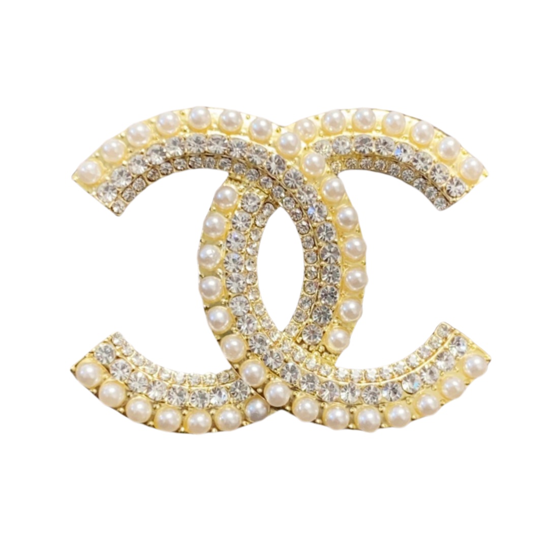 BCB524 Crystal and pearl cc brooch pin - ccjewelryacc