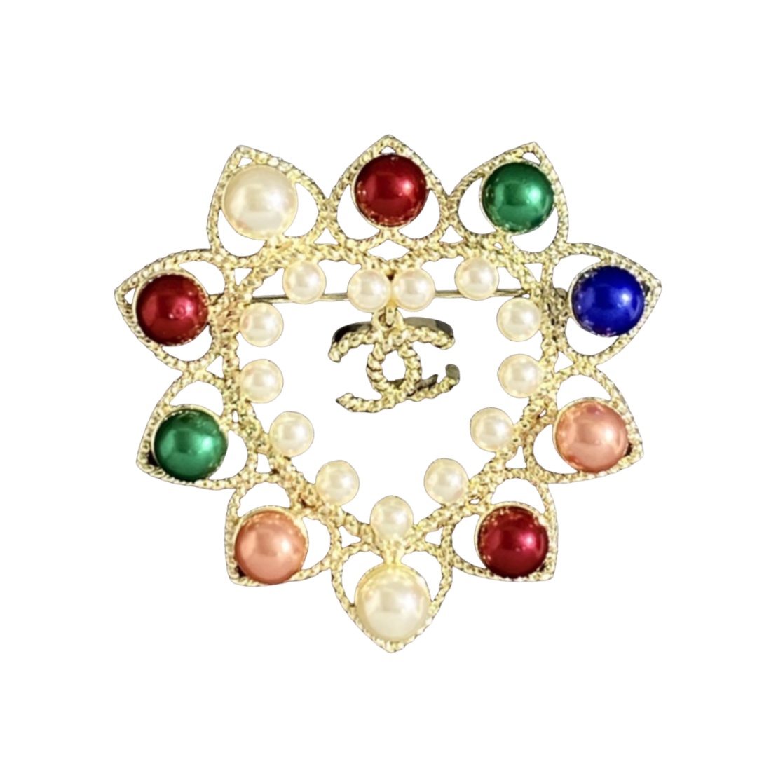 BCB528 Hollow-out heart shape with colorful pearls drop cc brooch pin - ccfashionjewelry