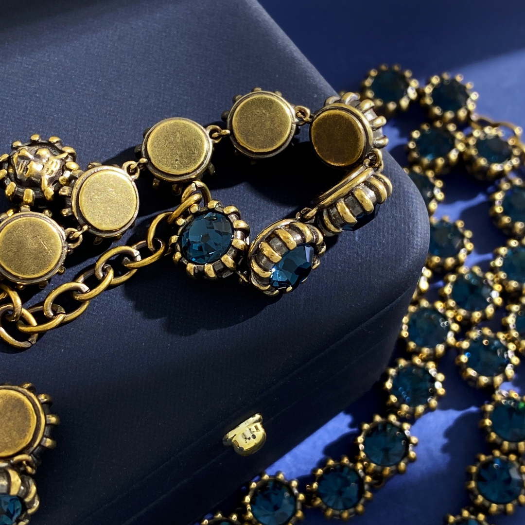GGN059 GG Blue rhinestone diamond tennis choker necklace bracelet - ccjewelryacc