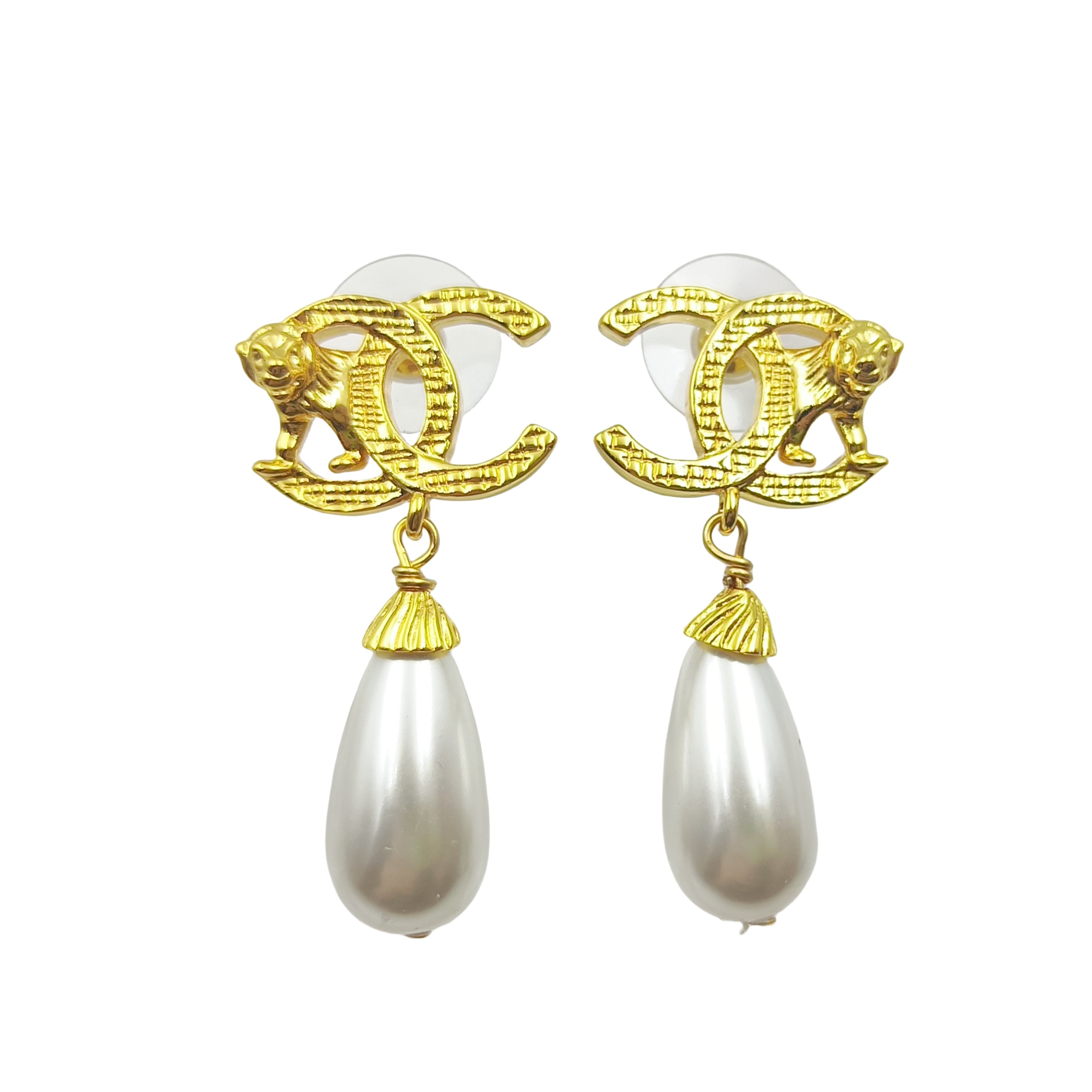 CCE734 Vintage Double c lion gold earrings - ccjewelryacc