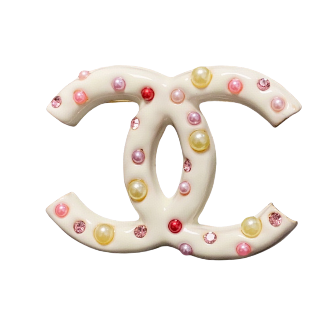 BCB525 Black /white resin with colorful pearls cc brooch pin - ccfashionjewelry
