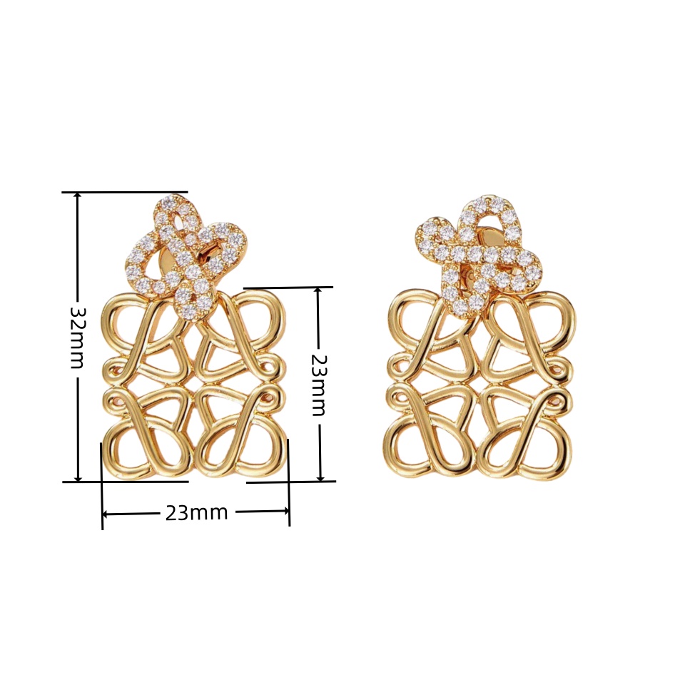 LWE018 Loewi Anagram stud earring in metal and crystal - ccjewelryacc