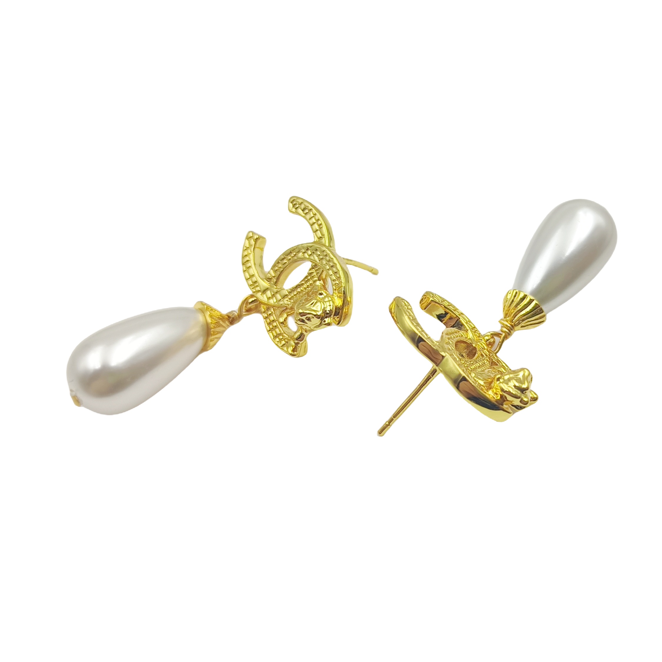 CCE734 Vintage Double c lion gold earrings - ccjewelryacc