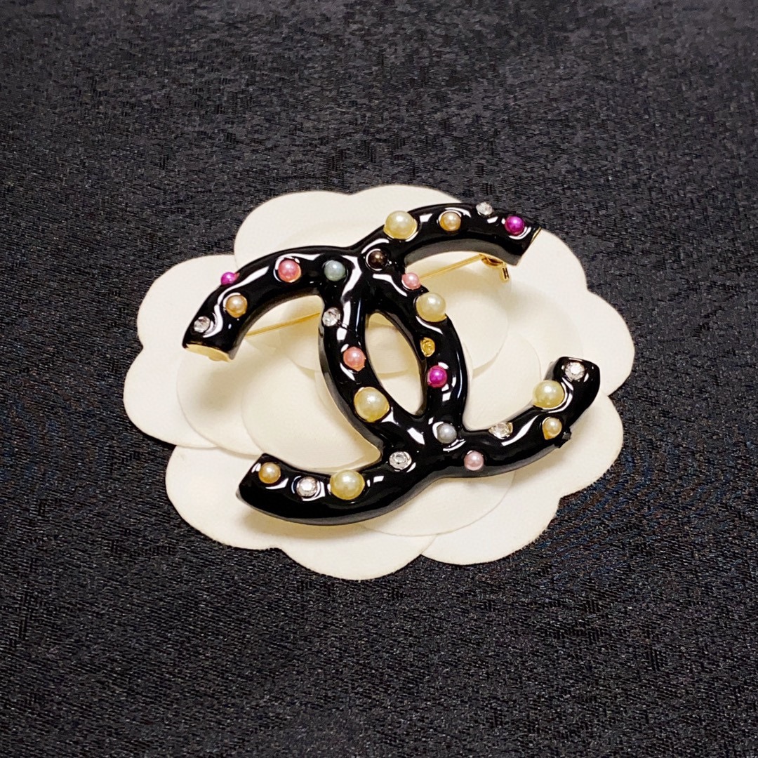 BCB525 Black /white resin with colorful pearls cc brooch pin - ccjewelryacc