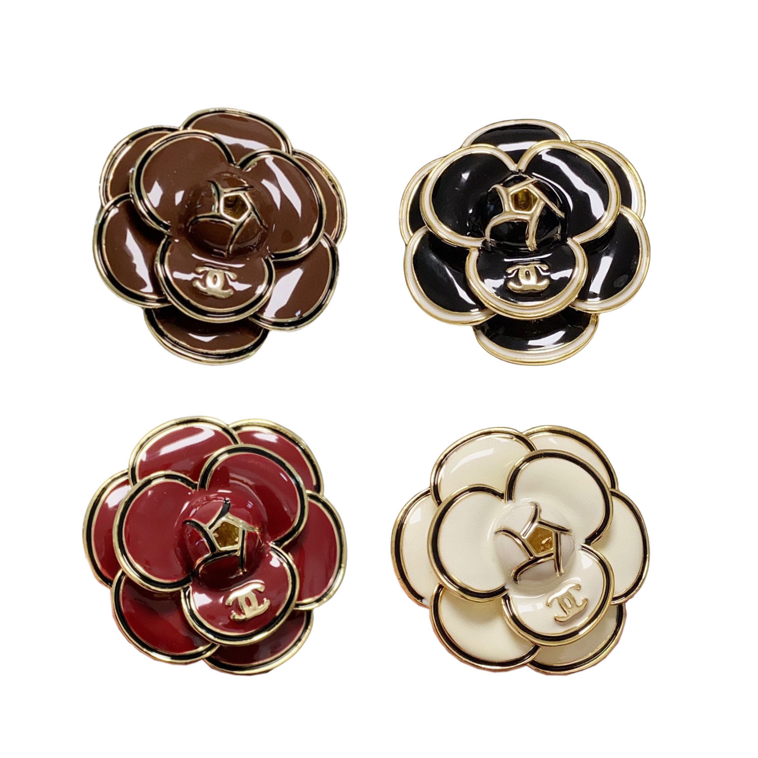 BCB529 Enamel camellia flower brooch pin - ccjewelryacc