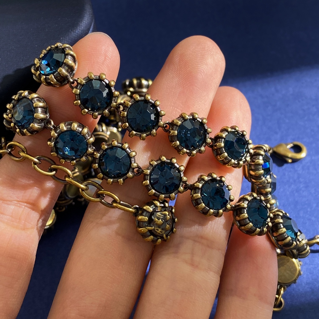 GGN059 GG Blue rhinestone diamond tennis choker necklace bracelet - ccjewelryacc