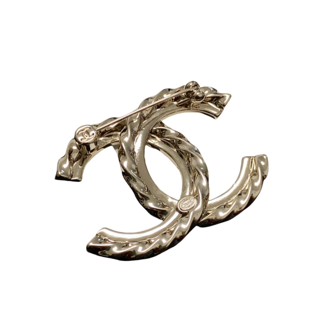 BCB515 Twisty Metal and crystal CC brooch pin - ccjewelryacc
