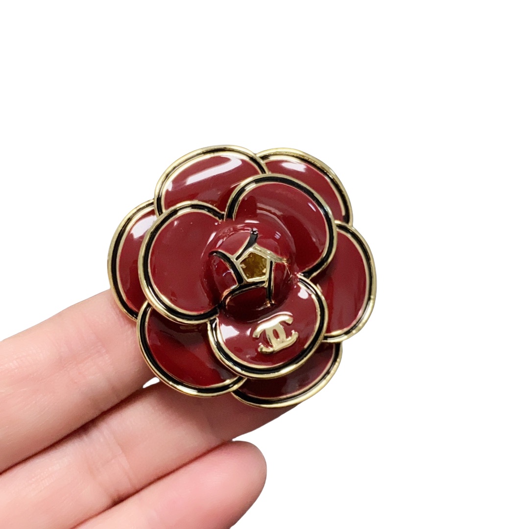 BCB529 Enamel camellia flower brooch pin - ccjewelryacc
