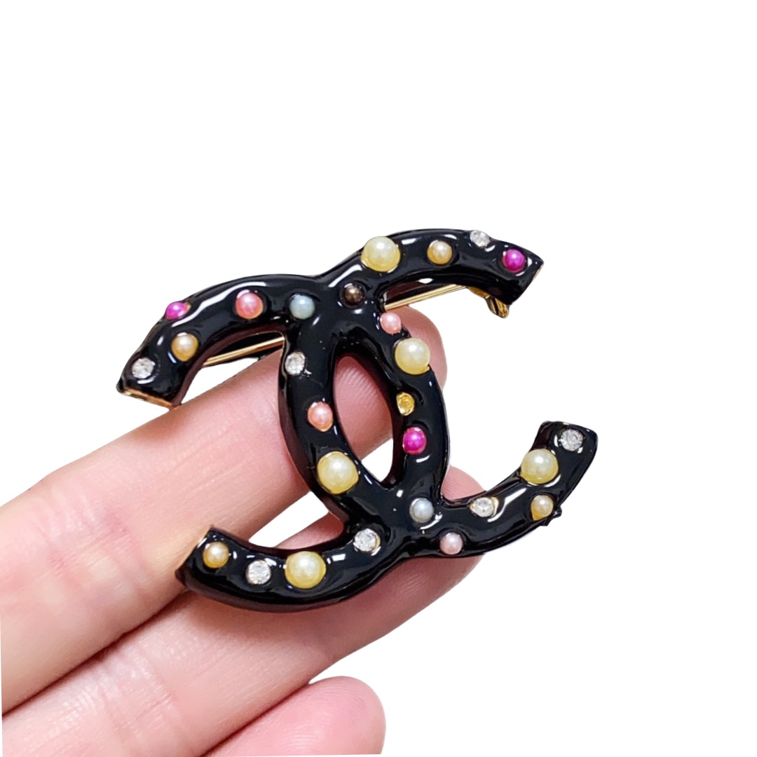 BCB525 Black /white resin with colorful pearls cc brooch pin - ccjewelryacc